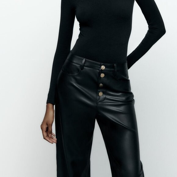 Faux Leather Wide Leg Pants | Pleather Pants - Picture 3 of 7